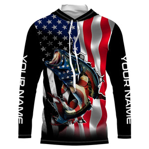 Bass Fishing American Flag Custom Long sleeve Performance Fishing Shirts, Patriotic Fishing Jerseys TTN91