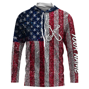 Fish On American Flag UV Protection Custom Long Sleeve Shirts Patriotic Fishing Jersey TTN127