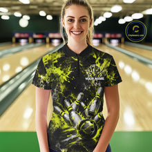 Load image into Gallery viewer, Neon Yellow Women’s Bowling Shirt Custom Bowling Team Jersey Polo &amp; Quarter Zip TTN130