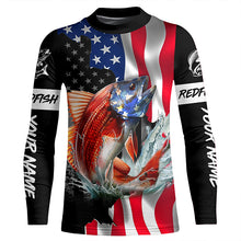 Load image into Gallery viewer, Custom Redfish Puppy Drum American Flag Long Sleeve Fishing Shirts, Patriotic Fishing Gifts TTV140