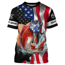 Load image into Gallery viewer, Custom Redfish Puppy Drum American Flag Long Sleeve Fishing Shirts, Patriotic Fishing Gifts TTV140