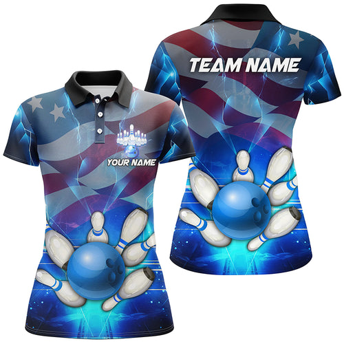 American flag blue Custom Bowling Polo Shirts For Women patriotic Bowling Team League Jerseys TTV153