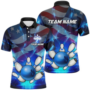 American flag blue Custom Bowling Polo Shirts For Men patriotic Bowling Team League Jerseys TTV153