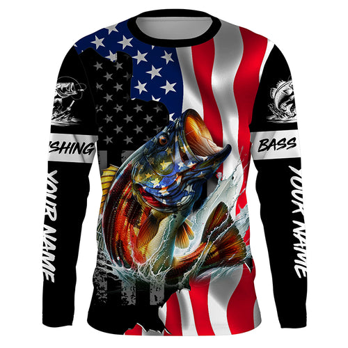 American Flag Bass Fishing Custom long sleeve Fishing Shirts for men, Bass Fishing jerseys TTV63
