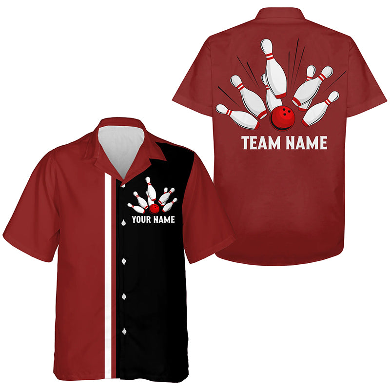 Personalized Red white and black Retro Bowling hawaiian shirts Custom vintage Team button up shirts  TTV135