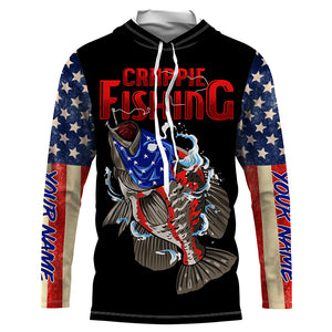 Crappie Fishing American Flag Custom Long Sleeve Fishing Shirts Hooked on Freedom TTV75