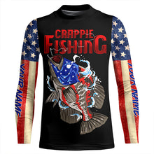 Load image into Gallery viewer, Crappie Fishing American Flag Custom Long Sleeve Fishing Shirts Hooked on Freedom TTV75