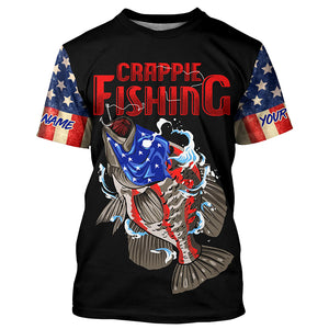Crappie Fishing American Flag Custom Long Sleeve Fishing Shirts Hooked on Freedom TTV75