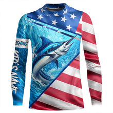 Load image into Gallery viewer, Personalized American Flag Marlin Fishing Shirts, Patriotic Marlin Long Sleeve Fishing Shirt TTV36