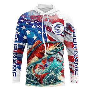 Custom Redfish Puppy Drum American Flag Long Sleeve Fishing Shirts, Patriotic Fishing Gifts TTV147