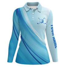 Load image into Gallery viewer, Womens golf polo shirts custom blue pattern sport golf attire for women TTV112