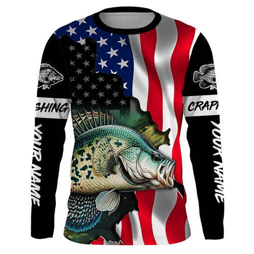 American Flag Crappie Fishing Custom Name performance long sleeve fishing shirt uv protection TTV122