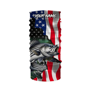 Striped bass fishing American Flag patriotic UV protection customize name fishing apparel TTV123