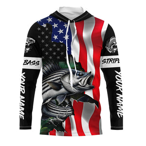 Striped bass fishing American Flag patriotic UV protection customize name fishing apparel TTV123