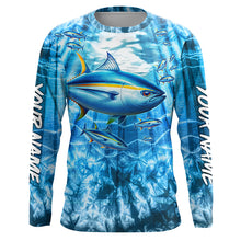 Load image into Gallery viewer, Tuna fishing custom blue sea wave ocean camo fishing tournament long sleeve fishing shirts TTV94