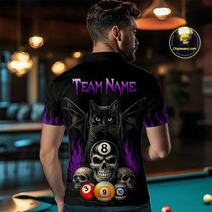 Personalized Name Bat Cat Billards Polo Shirts For Men Custom Team Name Billiard Shirt Design YYD0014