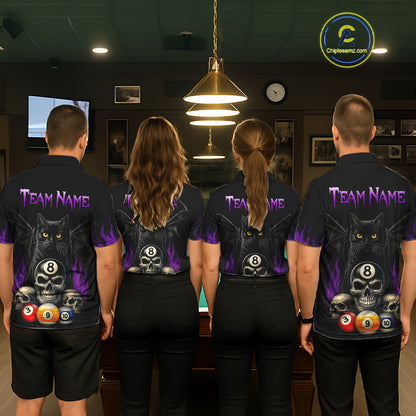 Personalized Name Bat Cat Billards Polo Shirts For Men Custom Team Name Billiard Shirt Design YYD0014