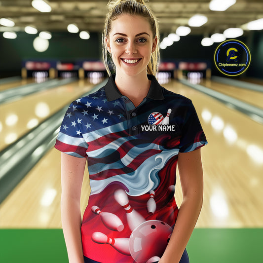 Personalized American Flag Bowling Shirt for Mens Custom Bowling Pattern Team Jersey Shirt YYD0021