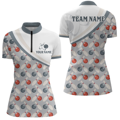 Personalized Bowling Quarter Zip Shirts For Women Custom Bowling Pattern Style Team Jersey 1/4 Zip Shirts YYD0029