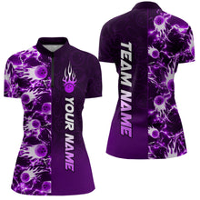 Load image into Gallery viewer, Bowling Quarter Zip Shirts For Women Custom Name Bowling Flame Lightning Team Jersey Shirt YYD0030