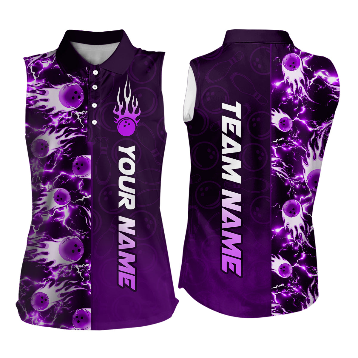 Bowling Sleeveless Shirt for Womens Custom Name Bowling Flame Lightning Team Jersey Shirt YYD0030