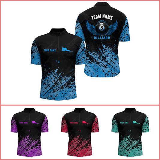 Grunge Texture Ball 8 Billiard Men Quarter-Zip Shirts Custom Name, Billiard Shirt YYD0072