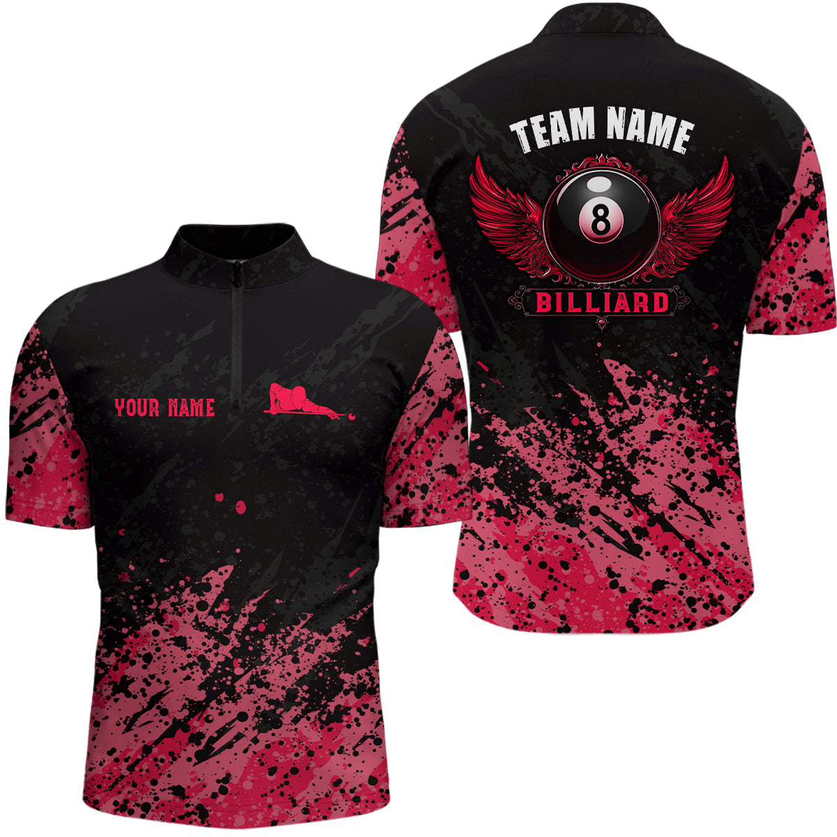 Grunge Texture Ball 8 Billiard Men Quarter-Zip Shirts Custom Name, Billiard Shirt YYD0072