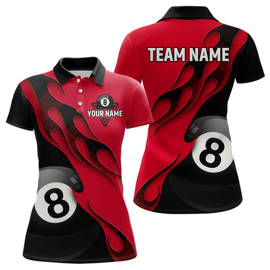 Flame Ball 8 Billiard Polo Shirts For Women Custom Name, Billiard Shirt Design YYD0075