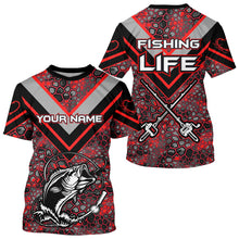 Load image into Gallery viewer, Personalized Bass Fishing Jerseys Shirts, Bass Fishing Camouflage Abstract Shirts Gift | Red YYD0041