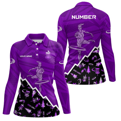 Pattern Color Womens Disc Golf Polo Shirt Custom Name & Number | Pink, Purple, Red YYD0045
