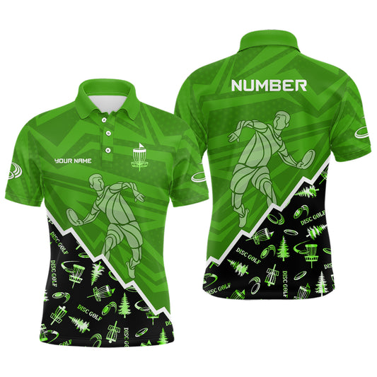 Pattern Color Mens Disc Golf Polo Shirt Custom Name & Number | Blue, Green, Grey YYD0045