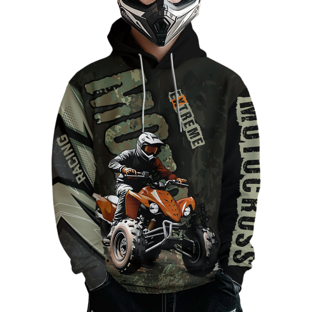 Camo Quad Bike Hoodie For Adult Atv Motocross Hooded Jersey Retro Off-Road Extreme Quad Shirt Vintage NHN005