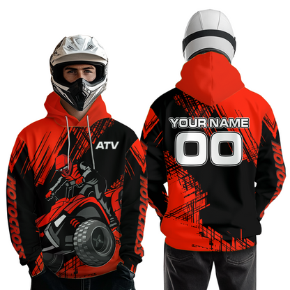 Red Custom ATV Motocross Hoodie for Men Women Quad Shirt ATV Riding Hoodie MHATV22