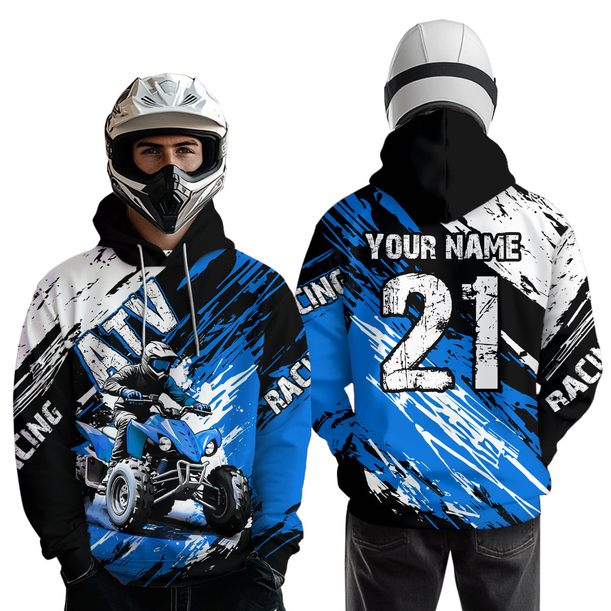 Blue Atv Motocross Hoodie Custom Off-Road Quad Bike Hoodies For Men Women Kid Youth NHN006