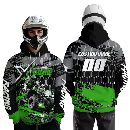 Green Atv Racing Hoodie Custom Quad Bike Shirt Upf30+ Adult Youth Off-Road Atv Motocross Hoooded  NHN008