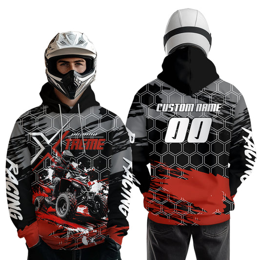Red Atv Racing Hoodie Personalized Quad Bike Shirt Upf30+ Adult Youth Off-Road Atv Motocross Hoooded  NHN008
