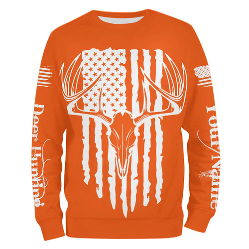 American Flag Deer Hunting Personalized Deer Skull Hunting Shirt For Hunters A45