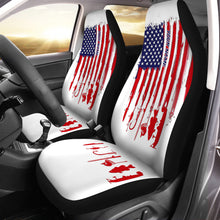 Load image into Gallery viewer, American Flag Fishing Symbols Custom Name Car Seat Covers, US flag Car Accessories Set of 2