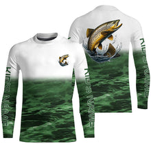 Load image into Gallery viewer, Brown Trout Fishing Custom Long Sleeve Tournament Fishing Shirts, Trout Fly Fishing Shirt | Blue IPHW6354