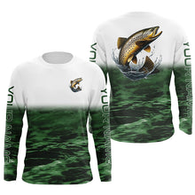 Load image into Gallery viewer, Brown Trout Fishing Custom Long Sleeve Tournament Fishing Shirts, Trout Fly Fishing Shirt | Blue IPHW6354