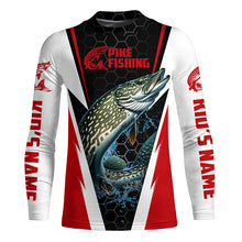 Load image into Gallery viewer, Custom Northern Pike Fishing Jerseys, Pike Long Sleeve Performance Fishing Shirts | Red IPHW6069