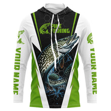 Load image into Gallery viewer, Custom Northern Pike Fishing Jerseys, Pike Long Sleeve Performance Fishing Shirts | Green IPHW6070