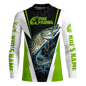 Custom Northern Pike Fishing Jerseys, Pike Long Sleeve Performance Fishing Shirts | Green IPHW6070