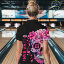 Load image into Gallery viewer, Pink Sugar Skull Tattoo Custom Women'S Bowling Quarter Zip Shirts, Halloween Bowling Shirts IPHW5243