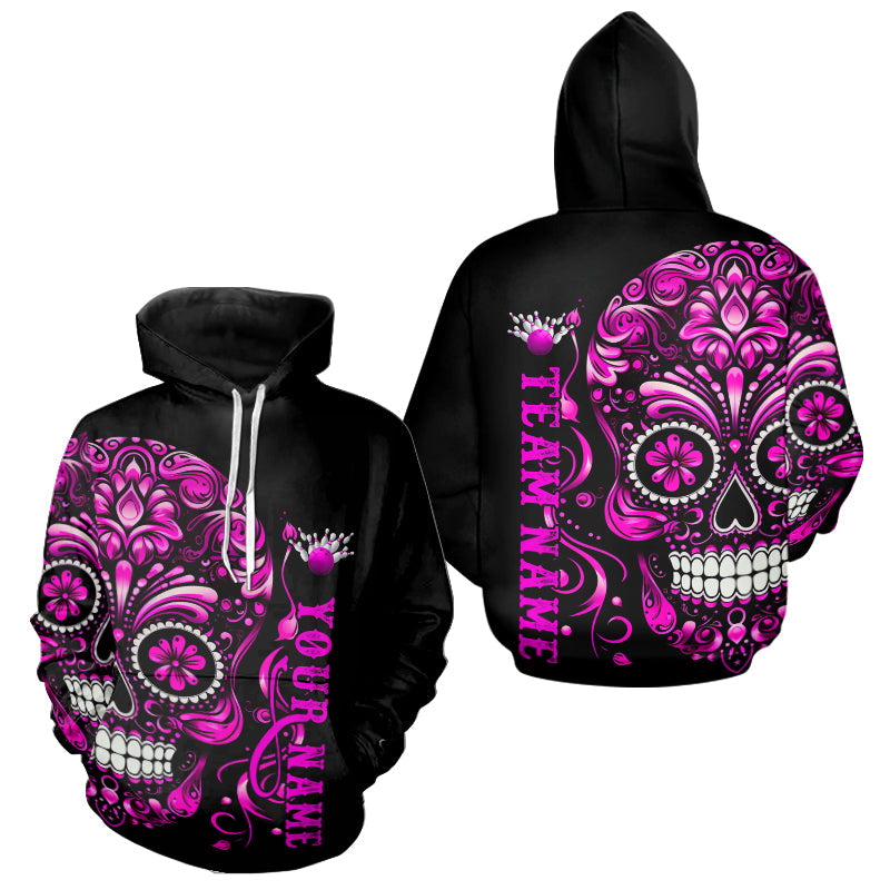 Pink Sugar Skull Tattoo Custom Bowling Men And Women Hoodie Shirts, Halloween Team Bowling Jerseys IPHW5244