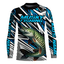 Load image into Gallery viewer, Musky Fishing Custom Long Sleeve Tournament Shirts, Blue Grass Camo Musky Fishing Jerseys IPHW6088