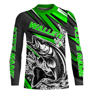 Personalized Walleye Fishing Jerseys, Walleye Fishing Long Sleeve Tournament Fishing Shirts | Green IPHW5789