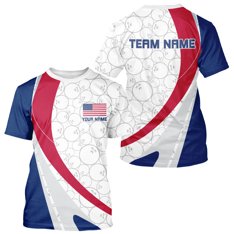 Custom Patriotic US Flag Bowling T-Shirts For Men, American Bowling Jersey IPHW6835