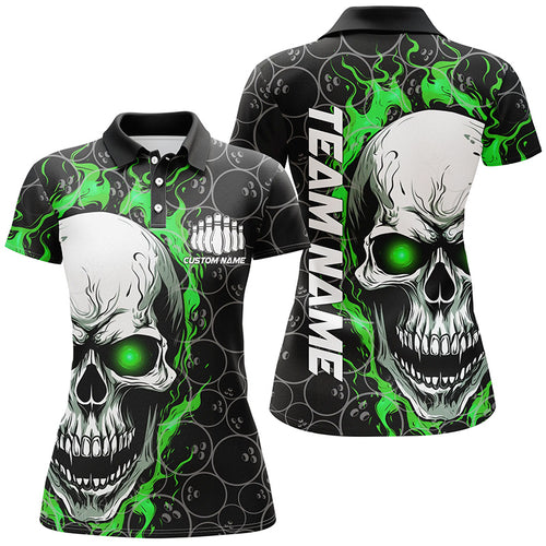 Personalized Skull Bowling Shirt For Women Custom Team'S Name Flame Bowler Jerseys |  Green IPHW5008