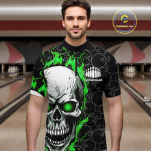 Load image into Gallery viewer, Personalized Skull Bowling Shirt For Men Custom Team&#39;S Name Flame Bowler Jerseys |  Green IPHW5008
